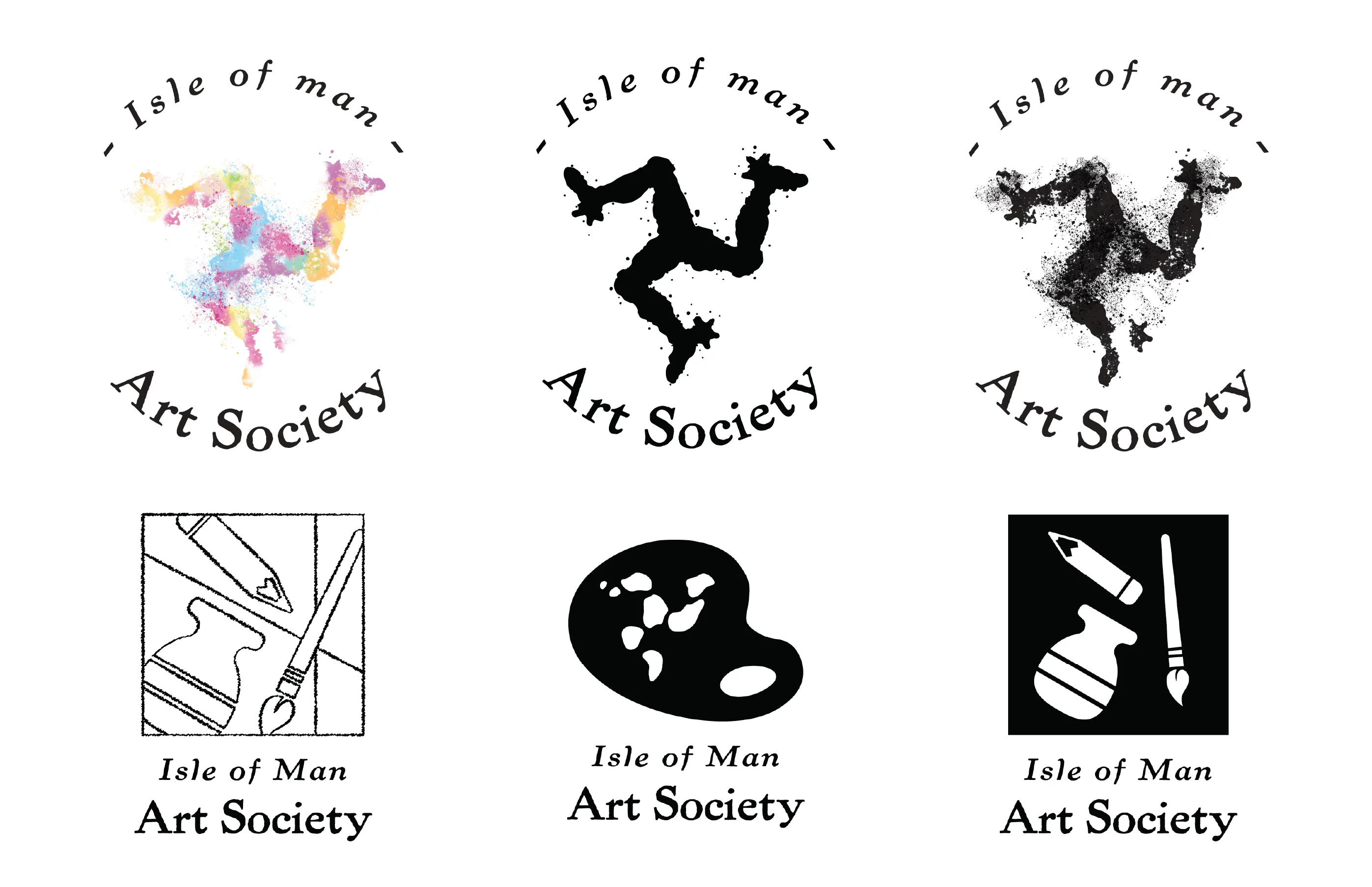Six initial logo concepts for the Isle of Man Art Society
