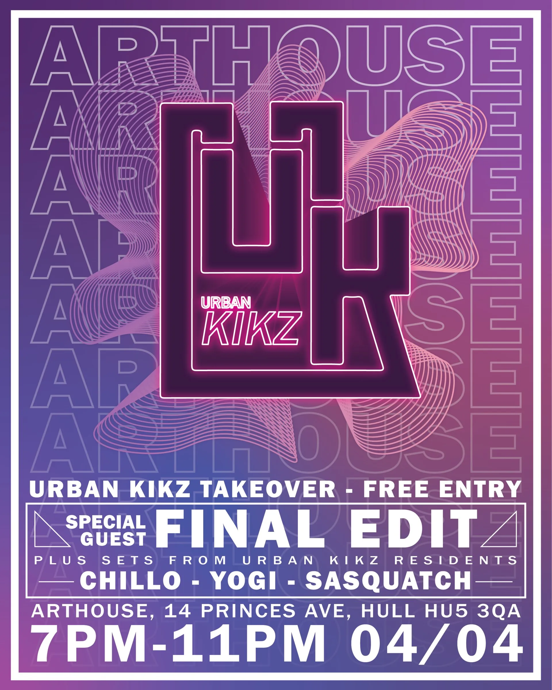 Neon pink and purple Urban Kikz Final Edit poster